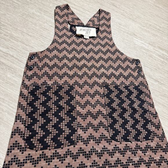 Ace & Jig Cotton Pinafore Dress XS Brown Black Geometric Pattern Pocket Jumper - Picture 5 of 8